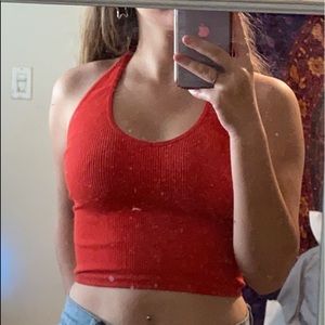 red cropped halter top